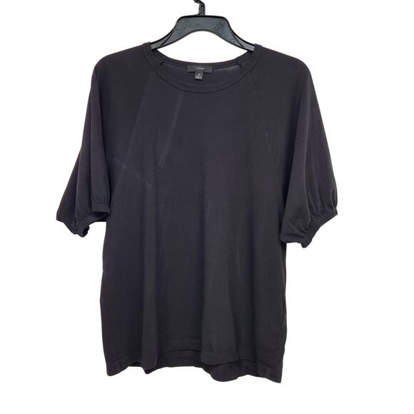 J.Crew Black Short Puffed Sleeve Rounded Neck 100% Cotton Tee Shirt Women's M - Picture 1 of 8